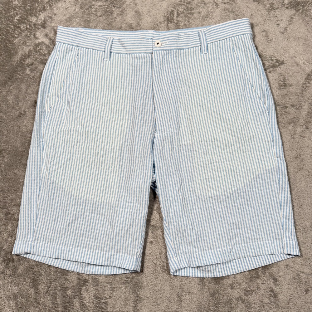 FootJoy Shorts Mens 34 Blue White Seersucker Stretch‎ Golf Summer Stripe Wicking